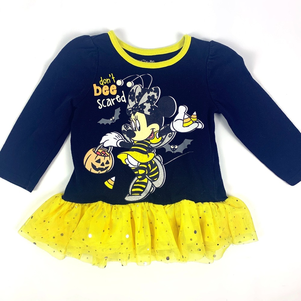 Disney Minnie Mouse Dont Bee Scared 2 pc Outfit Girls 2T Black Yellow Halloween - Picture 2 of 16